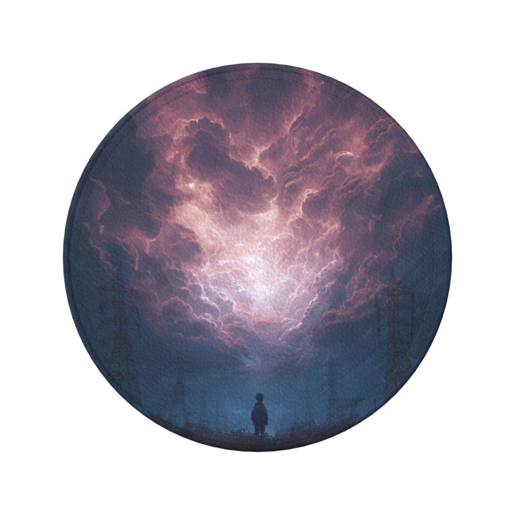 6 - Pack Round Leather Coasters: Purple Sky Figure Pattern, Exquisite Storage, Protecting the Desktop