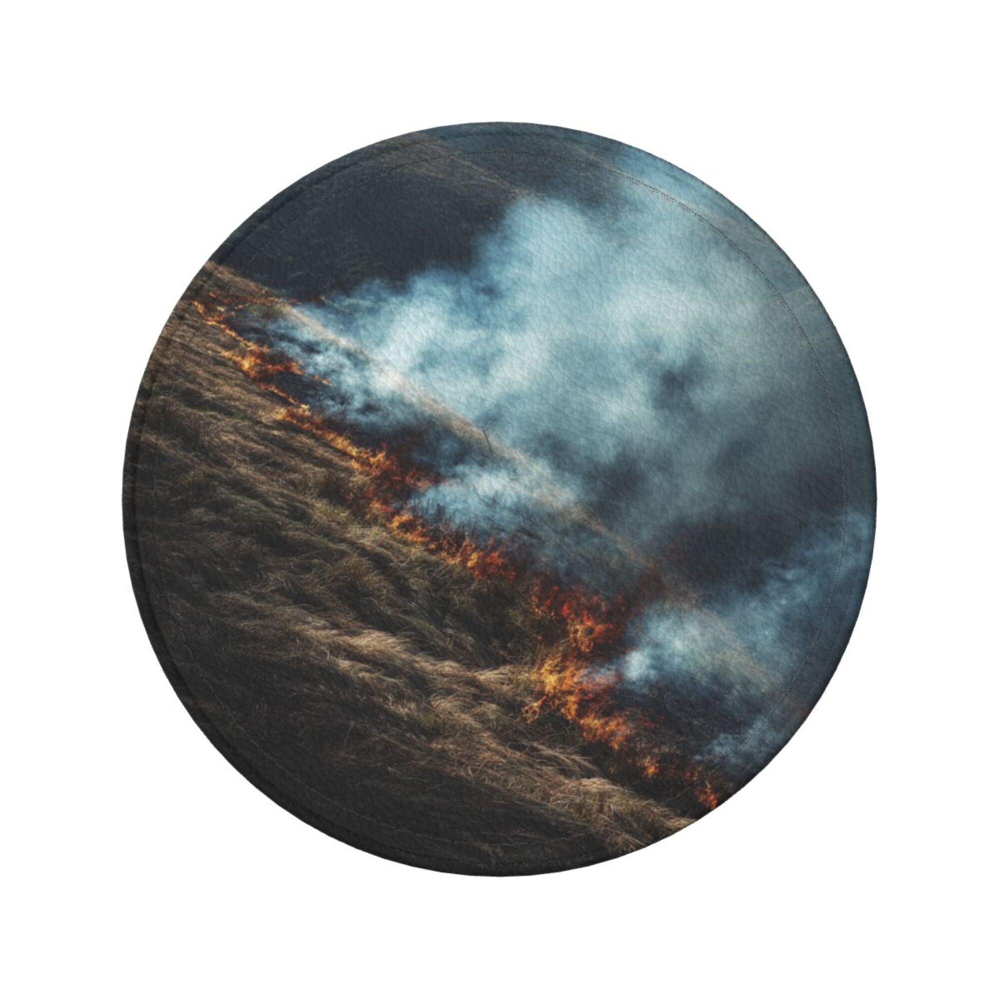 6 - Pack Round Leather Coasters: Wilderness Wildfire Pattern, Exquisite Storage, Protecting the Desktop