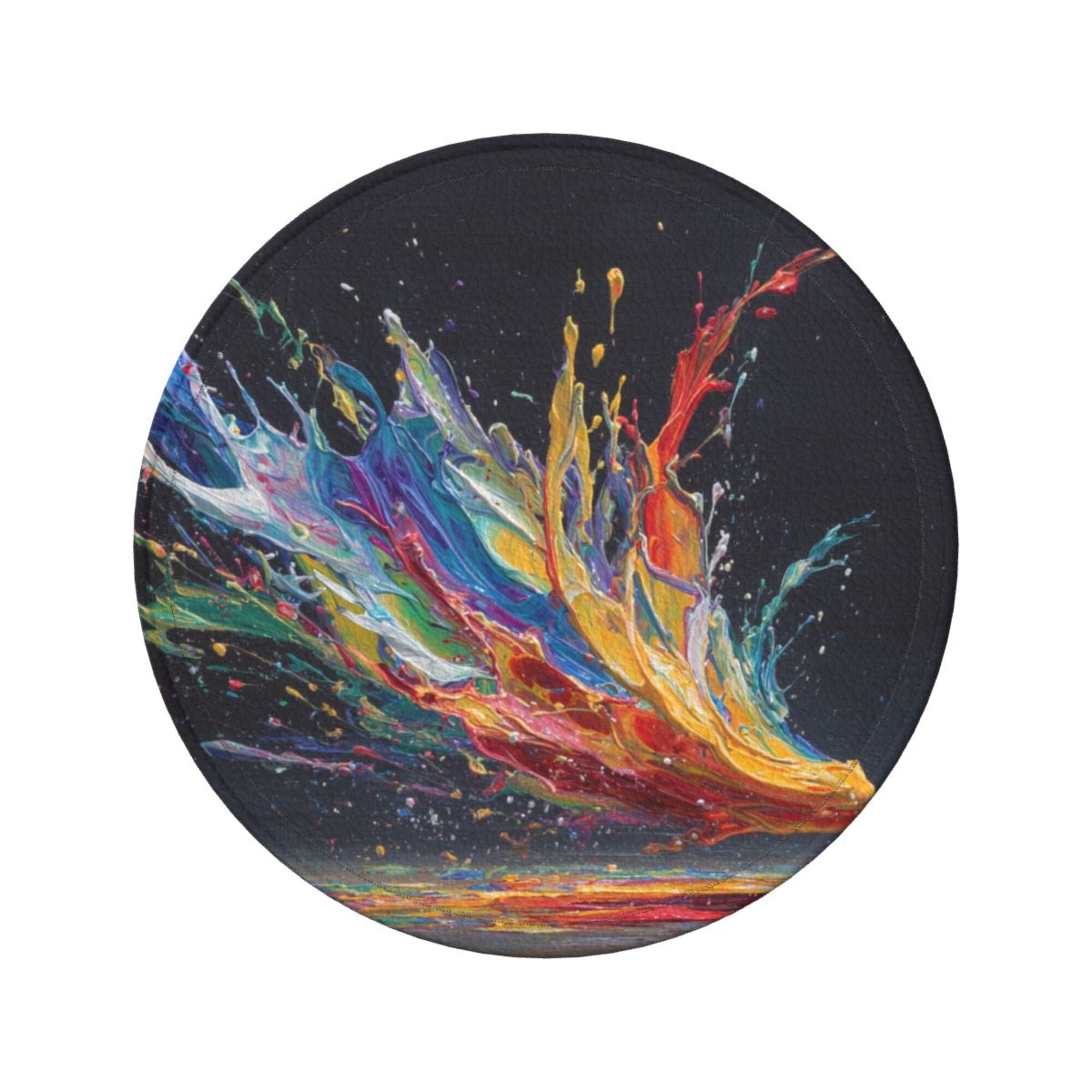 6 - Pack Round Leather Coasters: Colorful Splash Pattern, Exquisite Storage, Protecting the Desktop