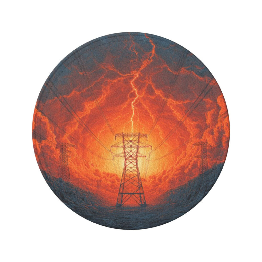 6 - Pack Round Leather Coasters: Lightning and Power Tower Pattern, Exquisite Storage, Protecting the Desktop