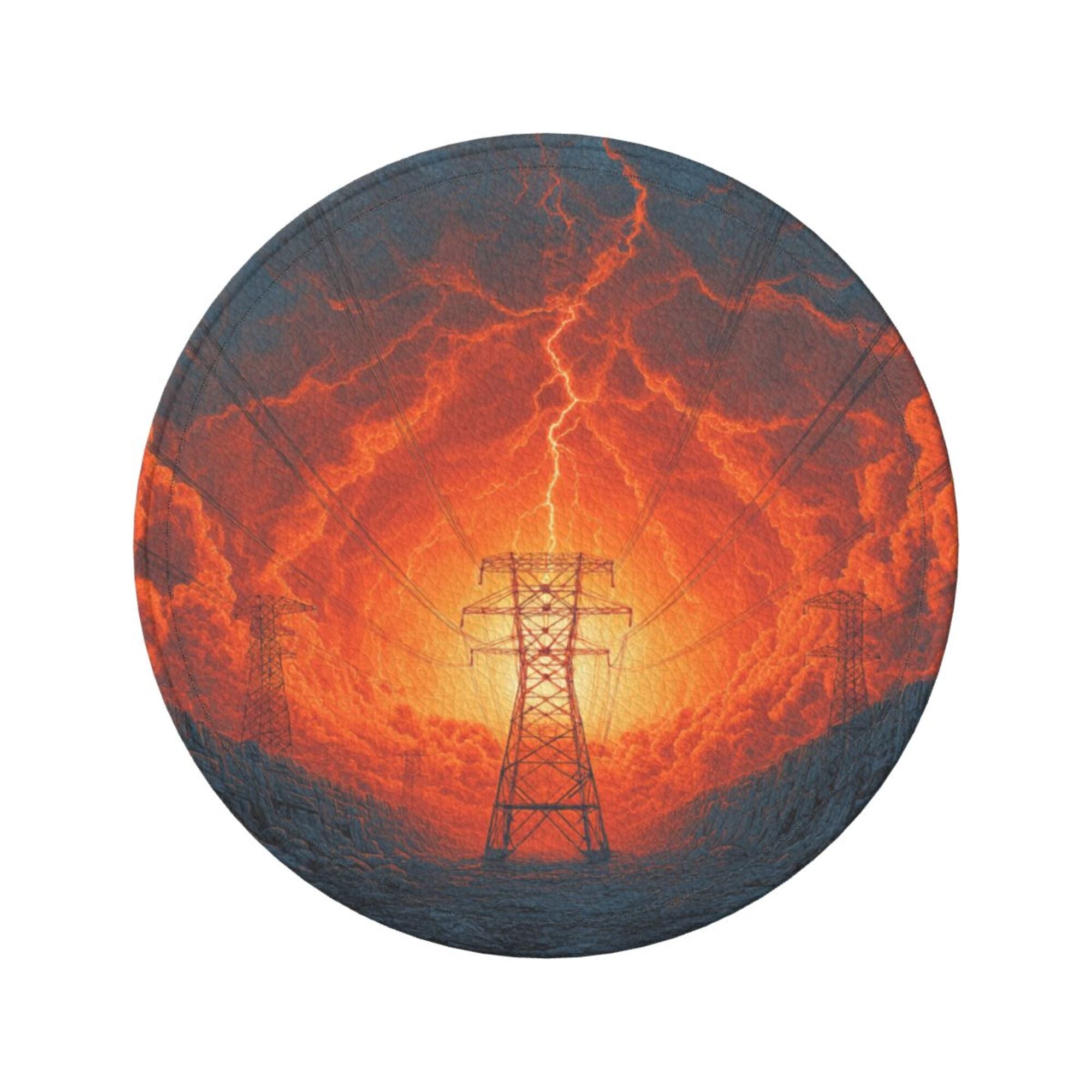 6 - Pack Round Leather Coasters: Lightning and Power Tower Pattern, Exquisite Storage, Protecting the Desktop