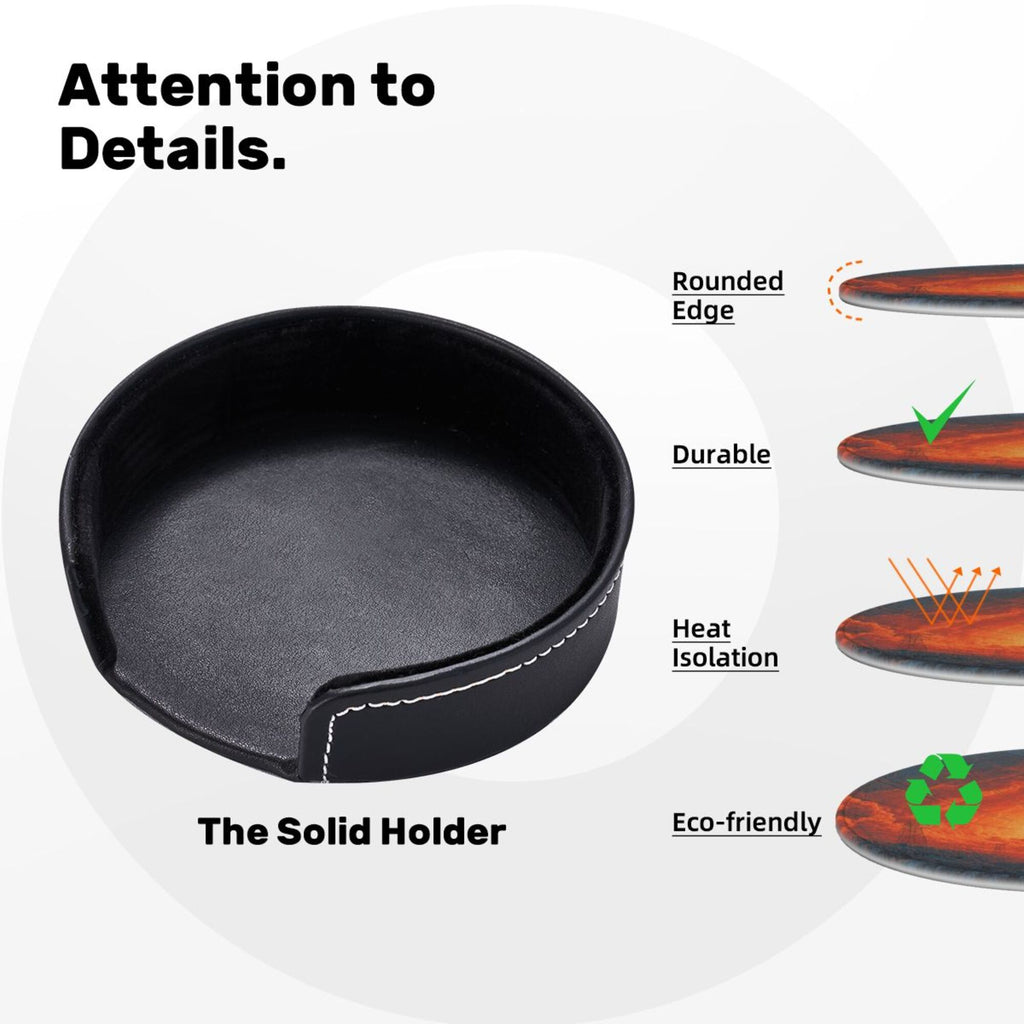 6 - Pack Round Leather Coasters: Lightning and Power Tower Pattern, Exquisite Storage, Protecting the Desktop
