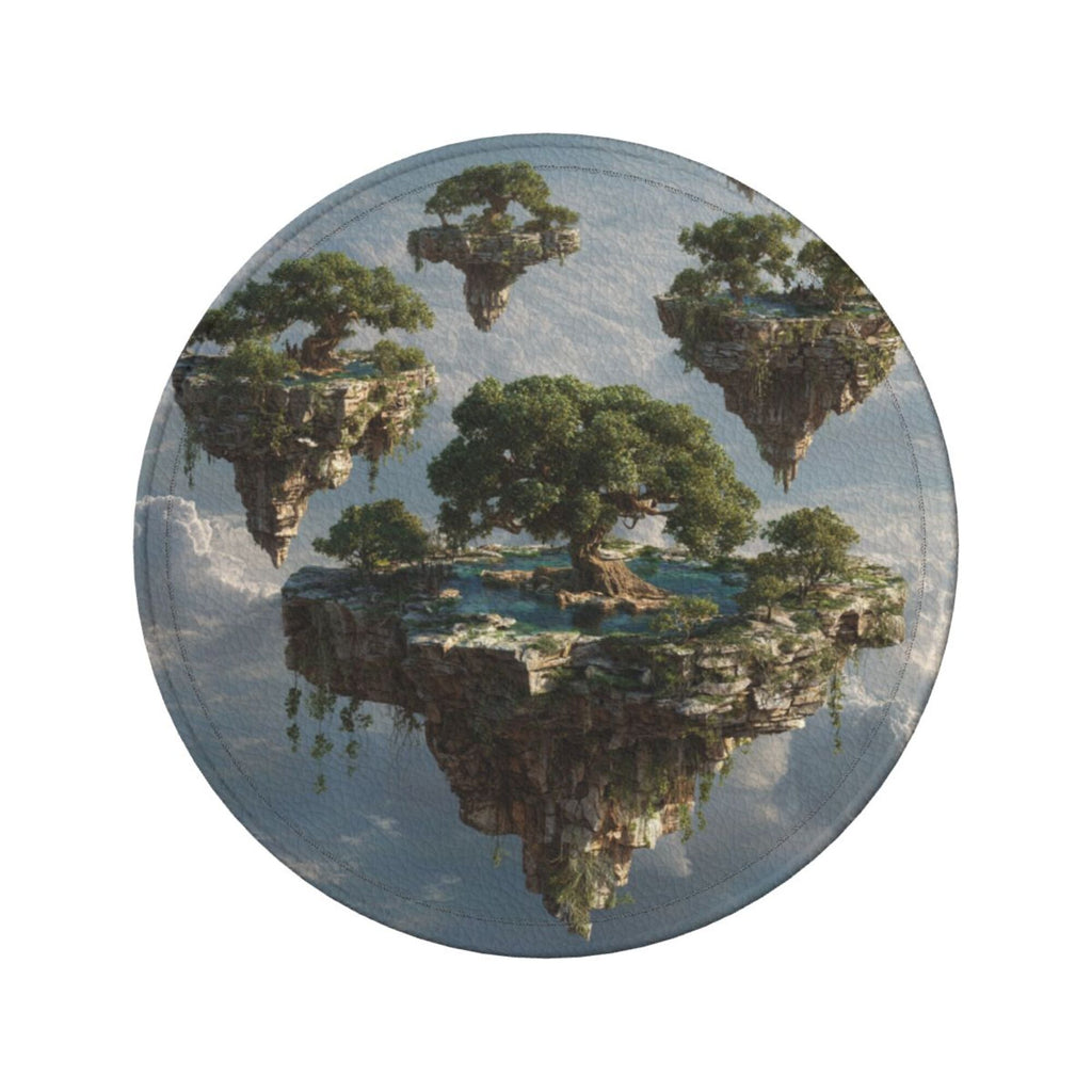 6 - Pack Round Leather Coasters: Floating Island Pattern, Exquisite Storage, Protecting the Desktop