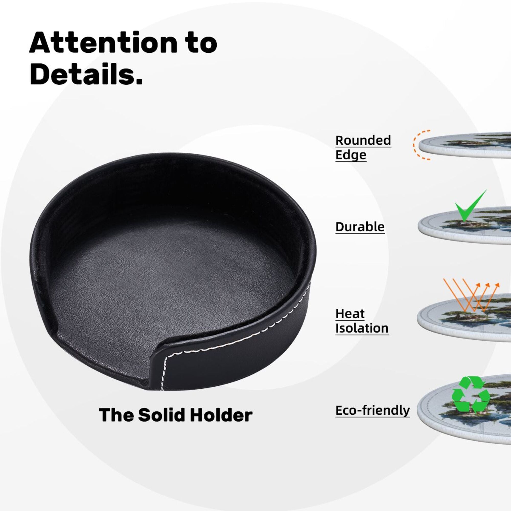 6 - Pack Round Leather Coasters: Floating Island Landscape Pattern, Exquisite Storage, Protecting the Desktop