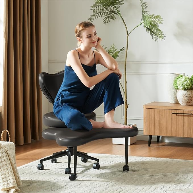 Comfortable Cross-Legged Office Chair - Adjustable Swivel Seat with Lumbar Support