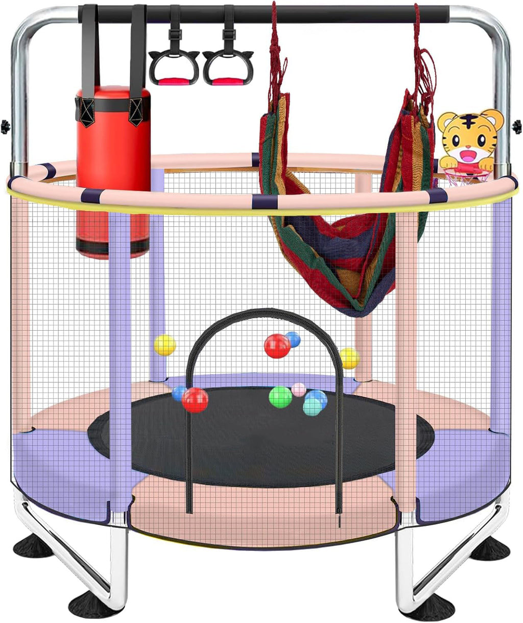 Kids Trampoline 5FT with Net - Adjustable Indoor Outdoor Baby Jumper